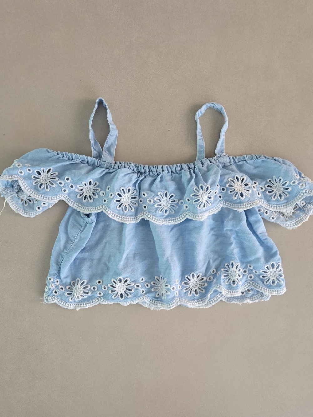 Lefties Girls' Light Blue Cold-Shoulder Crop Top With White Floral Size 7-8Y